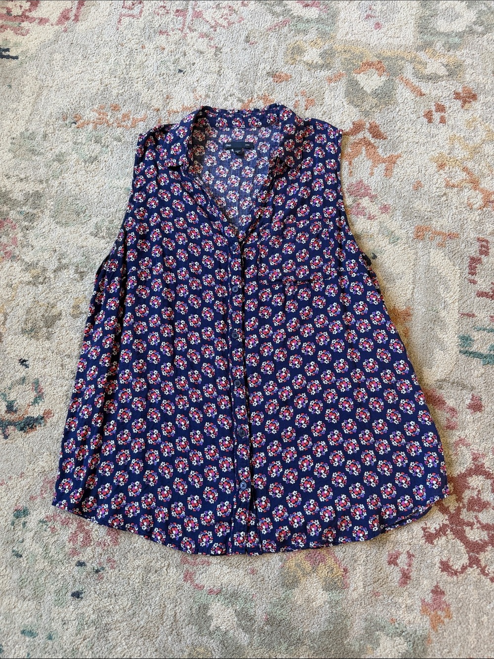 GAP Navy Sleeveless Floral Button-Front Tank